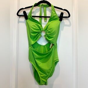 NWT Michael Michael Kors Green Apple One Piece Swimsuit Cutout Size 6